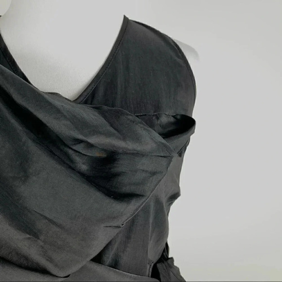 New Sarah Pacini dress 00 black 73% linen asymmetric wrap Minimalist avant-garde - Picture 6 of 13